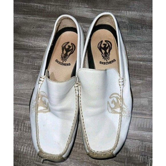 SKECHERS White Leather Dragon Slip On Driving Shoes Men Size 9.5 - Picture 1 of 7
